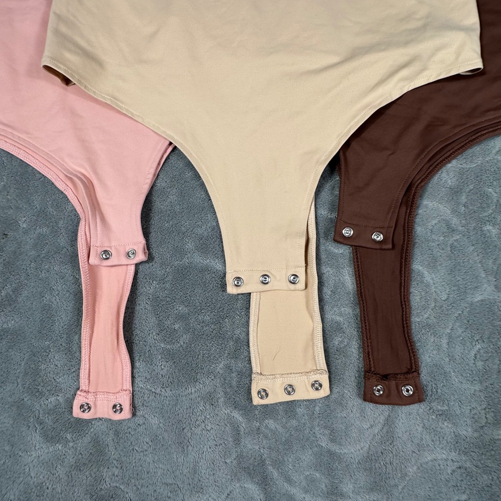 REORIA Womens Bodysuit Set of 3 XL Pink Brown Beige High Square Neck Sleeveless - Picture 5 of 9